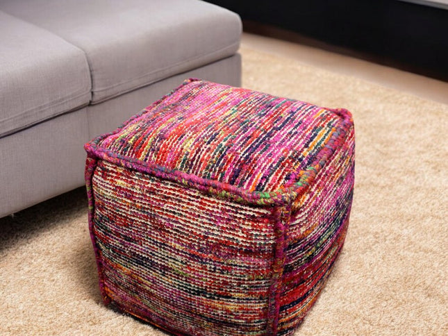 18" Pink Wool Cube Pouf Ottoman