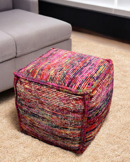 18" Pink Wool Cube Pouf Ottoman