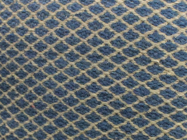 18" Blue and Beige Wool Cube Trellis Pouf Ottoman