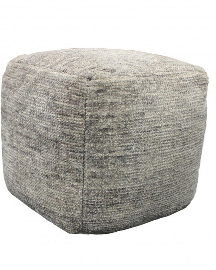 18" Gray Wool Cube Pouf Ottoman