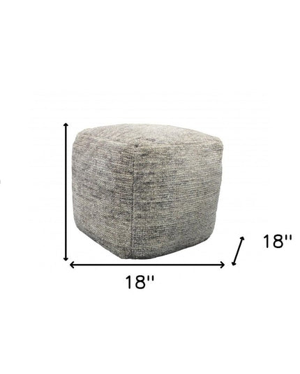 18" Gray Wool Cube Pouf Ottoman