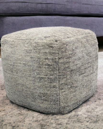 18" Gray Wool Cube Pouf Ottoman