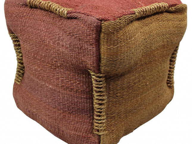 18" Pink and Orange Jute Cube Pouf Ottoman