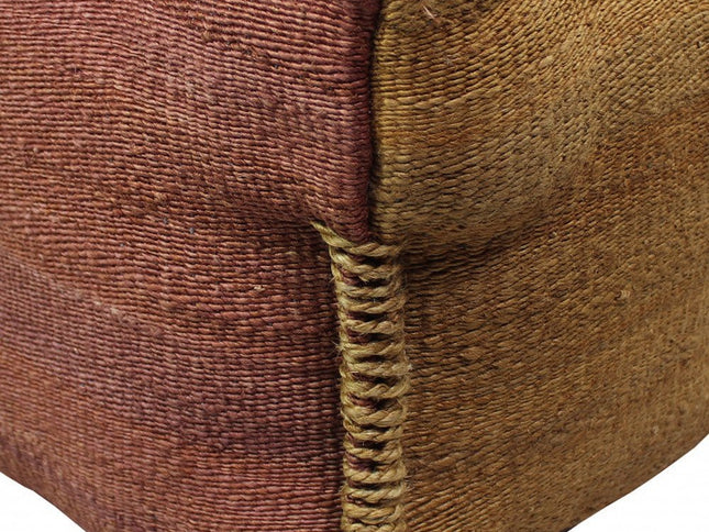 18" Pink and Orange Jute Cube Pouf Ottoman