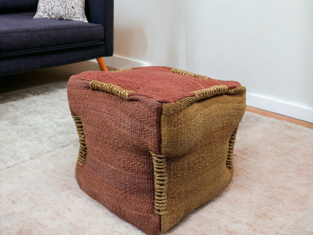 18" Pink and Orange Jute Cube Pouf Ottoman