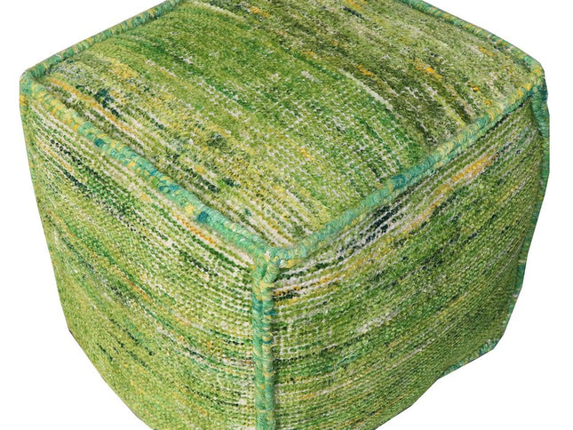 18" Green Recycled Silk and Cotton Blend Cube Pouf Ottoman