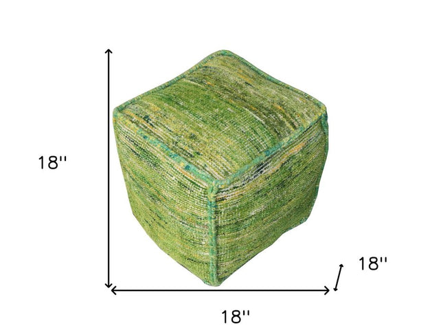 18" Green Recycled Silk and Cotton Blend Cube Pouf Ottoman