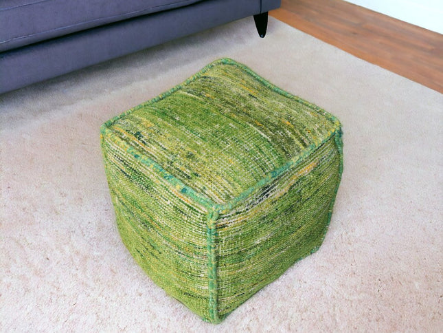 18" Green Recycled Silk and Cotton Blend Cube Pouf Ottoman