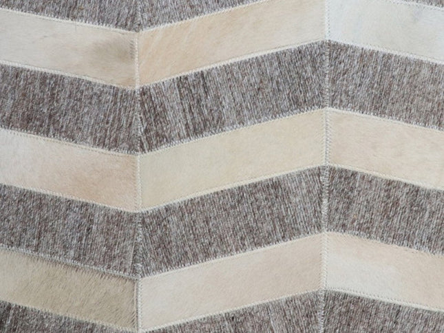 18" Gray and Beige Hair on Hide Cube Chevron Pouf Ottoman