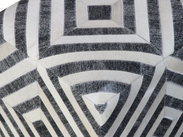 18" Dark Gray and Ivory Hair on Hide Cube Geometric Pouf Ottoman