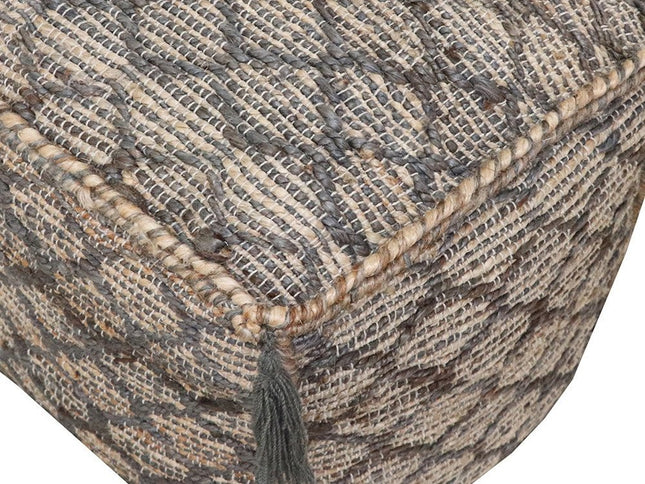 18" Natural Gray And Taupe Jute Cube Trellis Pouf Ottoman