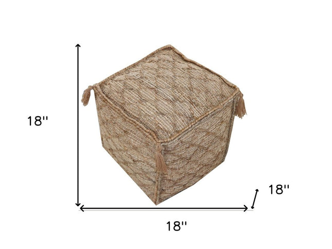 18" Brown Jute Cube Trellis Pouf Ottoman