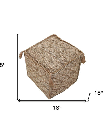 18" Brown Jute Cube Trellis Pouf Ottoman