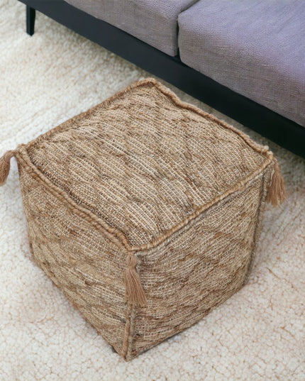 18" Brown Jute Cube Trellis Pouf Ottoman