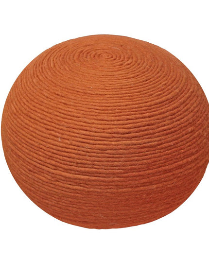 20" Orange Wool Round Ribbed Pouf Ottoman