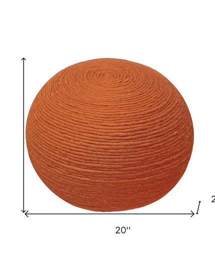 20" Orange Wool Round Ribbed Pouf Ottoman