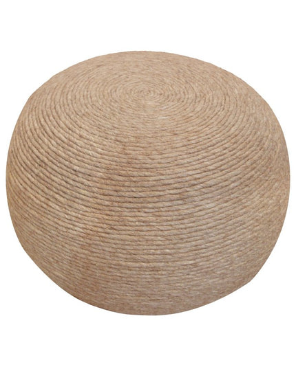 20" Beige Wool Round Ribbed Pouf Ottoman