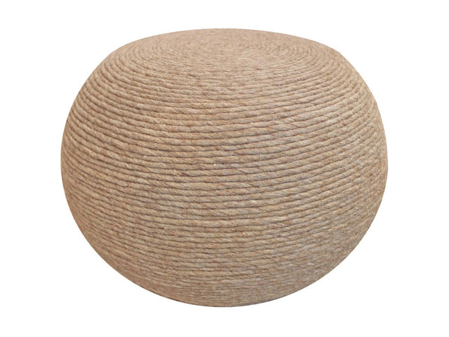 20" Beige Wool Round Ribbed Pouf Ottoman