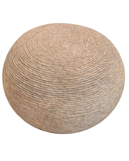 20" Beige Wool Round Ribbed Pouf Ottoman