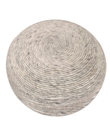 20" Gray Wool Round Ribbed Pouf Ottoman