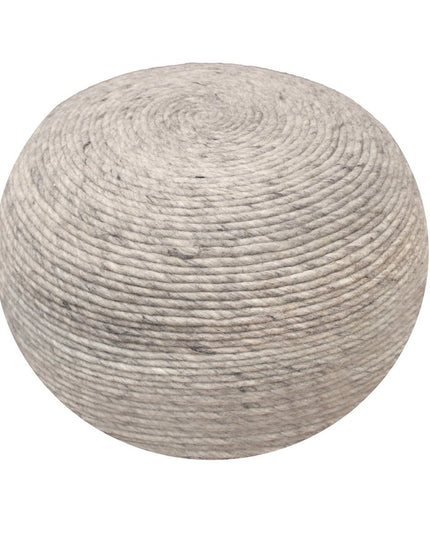 20" Gray Wool Round Ribbed Pouf Ottoman