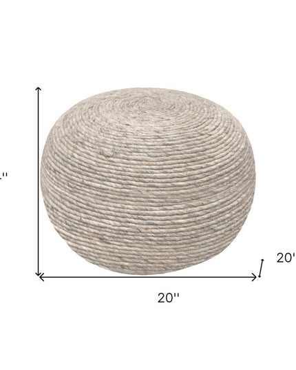 20" Gray Wool Round Ribbed Pouf Ottoman