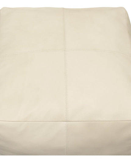 22" Ivory Leather Pouf Ottoman