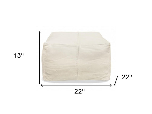22" Ivory Leather Pouf Ottoman