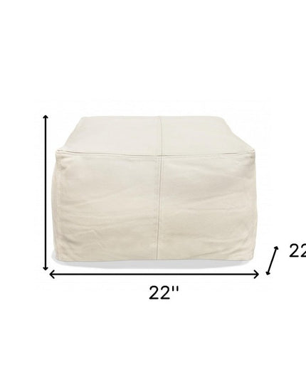 22" Ivory Leather Pouf Ottoman