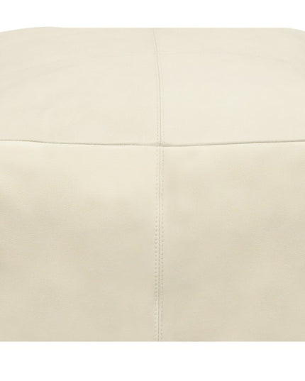 22" Ivory Leather Pouf Ottoman