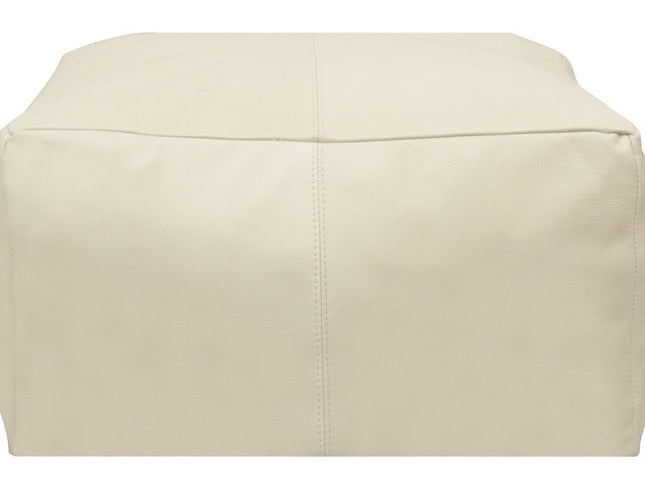 22" Ivory Leather Pouf Ottoman