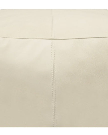 22" Ivory Leather Pouf Ottoman