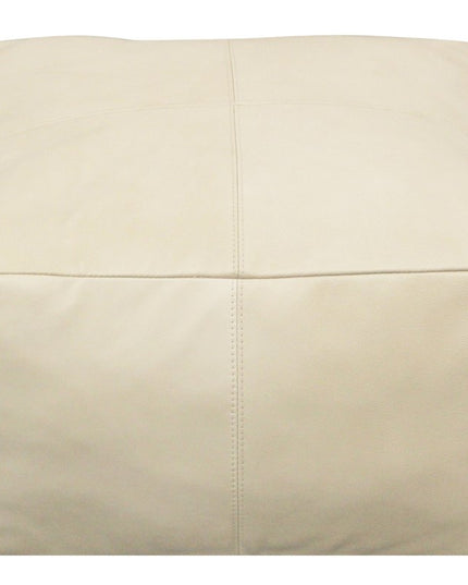 22" Ivory Leather Pouf Ottoman