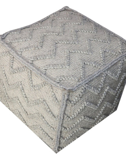 18" Gray Wool Cotton Blend Cube Chevron Pouf Ottoman