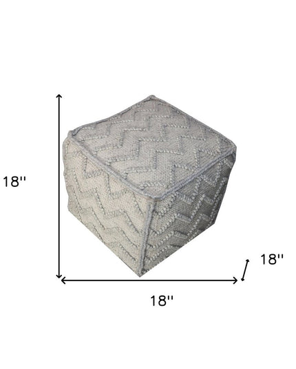 18" Gray Wool Cotton Blend Cube Chevron Pouf Ottoman