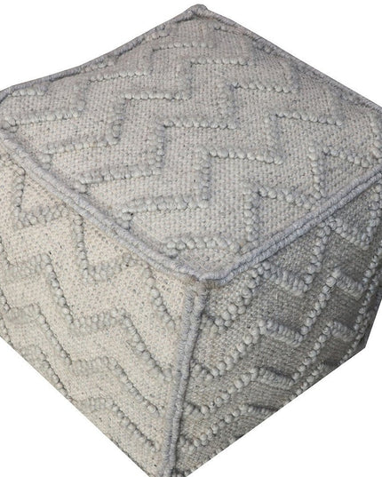 18" Gray Wool Cotton Blend Cube Chevron Pouf Ottoman