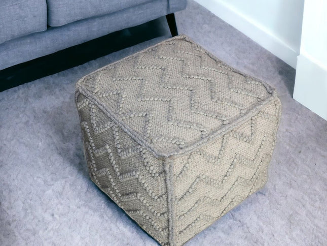 18" Gray Wool Cotton Blend Cube Chevron Pouf Ottoman