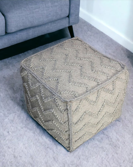 18" Gray Wool Cotton Blend Cube Chevron Pouf Ottoman