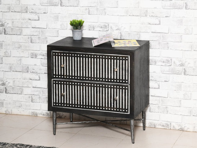 28" Dark Brown Solid Wood Two Drawer Nightstand