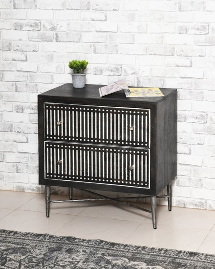 28" Dark Brown Solid Wood Two Drawer Nightstand