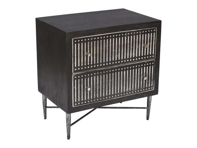 28" Dark Brown Solid Wood Two Drawer Nightstand