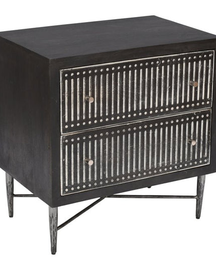 28" Dark Brown Solid Wood Two Drawer Nightstand