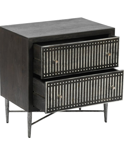 28" Dark Brown Solid Wood Two Drawer Nightstand