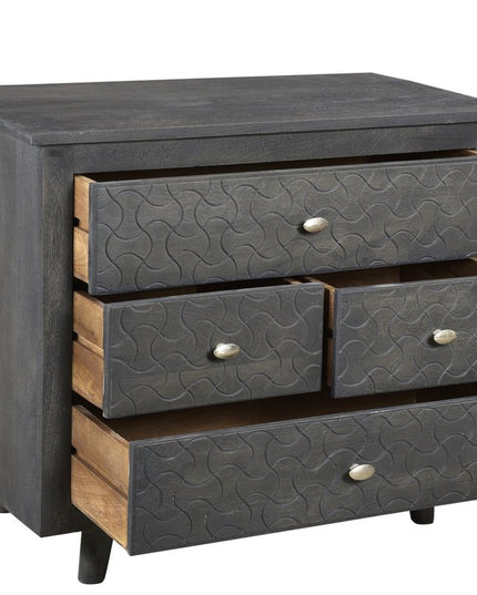 30" Gray Solid Wood Four Drawer Nightstand