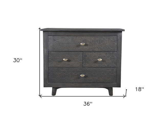 30" Gray Solid Wood Four Drawer Nightstand