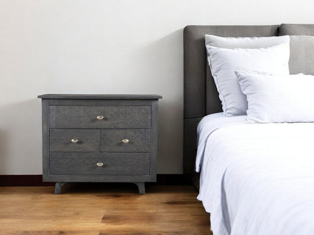 30" Gray Solid Wood Four Drawer Nightstand