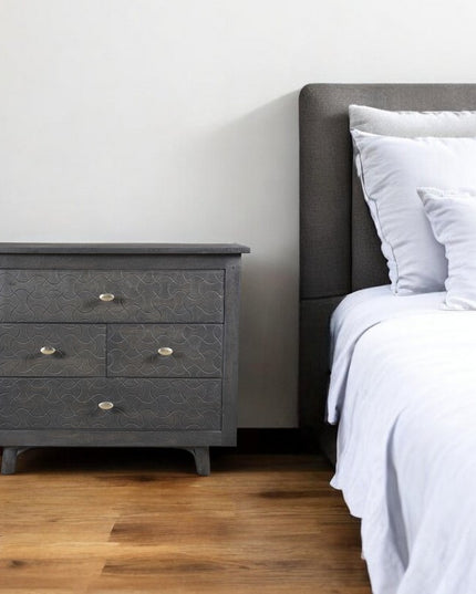 30" Gray Solid Wood Four Drawer Nightstand