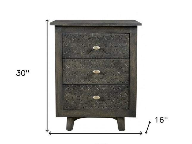 30" Gray Three Drawer Nightstand