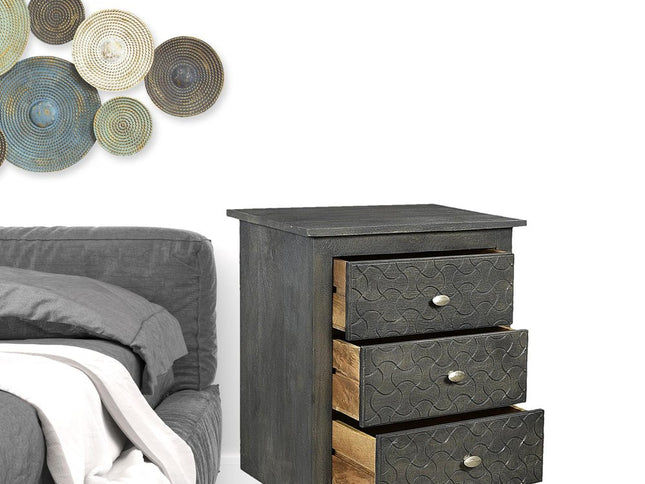 30" Gray Three Drawer Nightstand