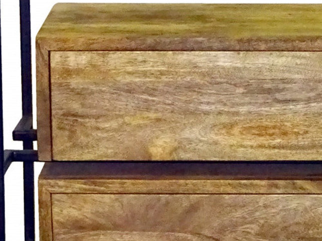 28" Natural Solid Wood and Glass Two Drawer Nightstand